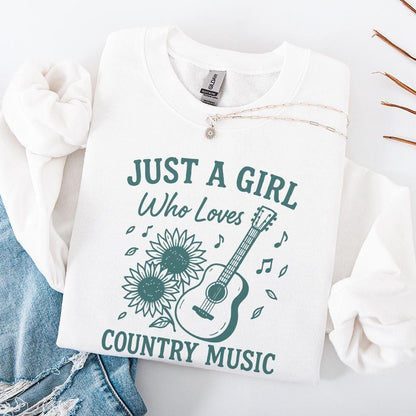 Just A Girl Who Loves Country Music PNG, Sunflower Guitar Digital Art -
