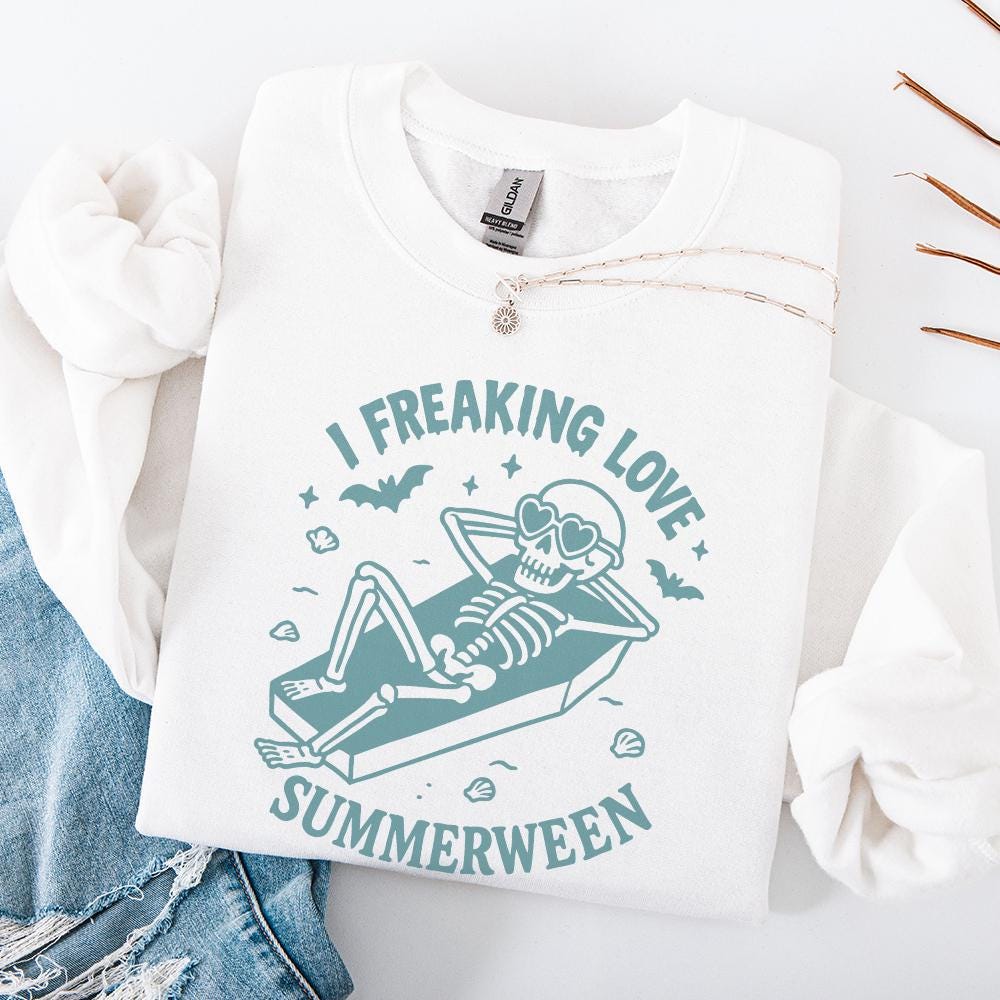 I Freaking Love Summerween PNG, Retro Skeleton Summer Halloween Art - 300