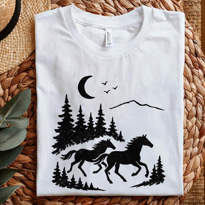 Wild Horses PNG, Forest Landscape Digital Download - 300 DPI Design for