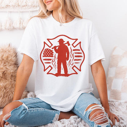 Firefighter Silhouette PNG, American Flag Maltese Cross - 300 DPI Design