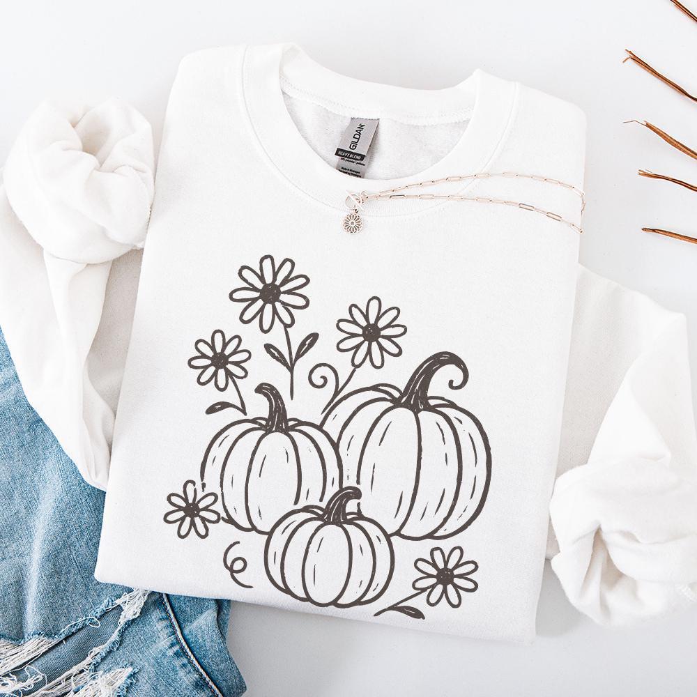 Pumpkin And Daisy PNG, Fall Flowers Digital Download - 300 DPI Design for