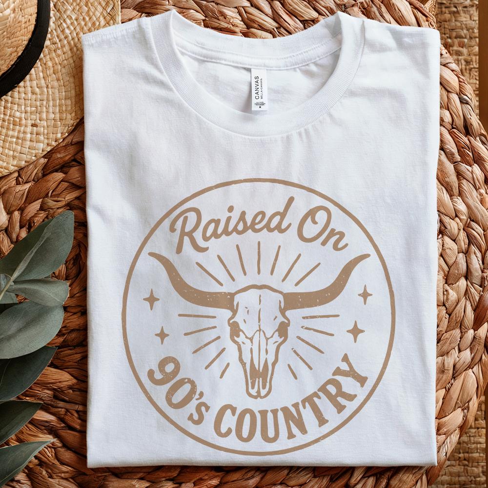 Raised On 90's Country PNG, Western Skull PNG - 300 DPI Design for T-Shirt