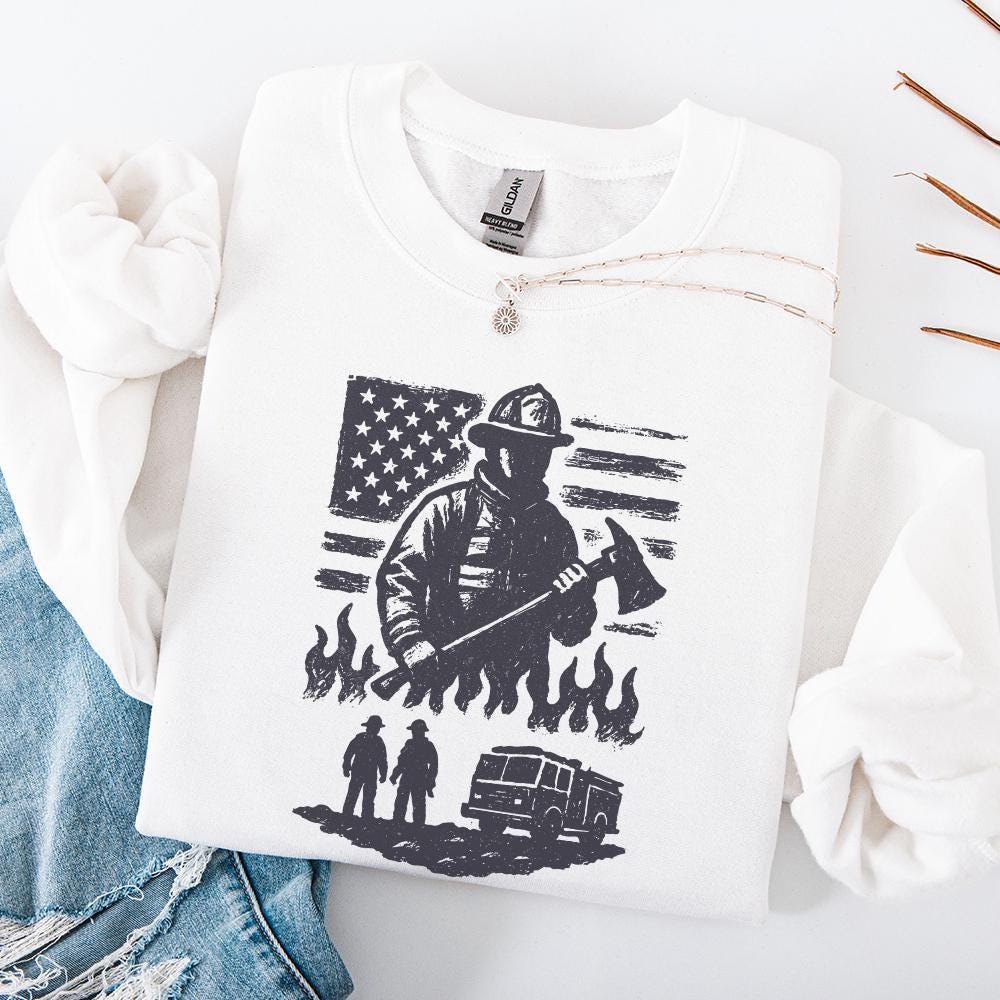 Firefighter PNG, American Flag Fireman - 300 DPI Design for T-Shirt