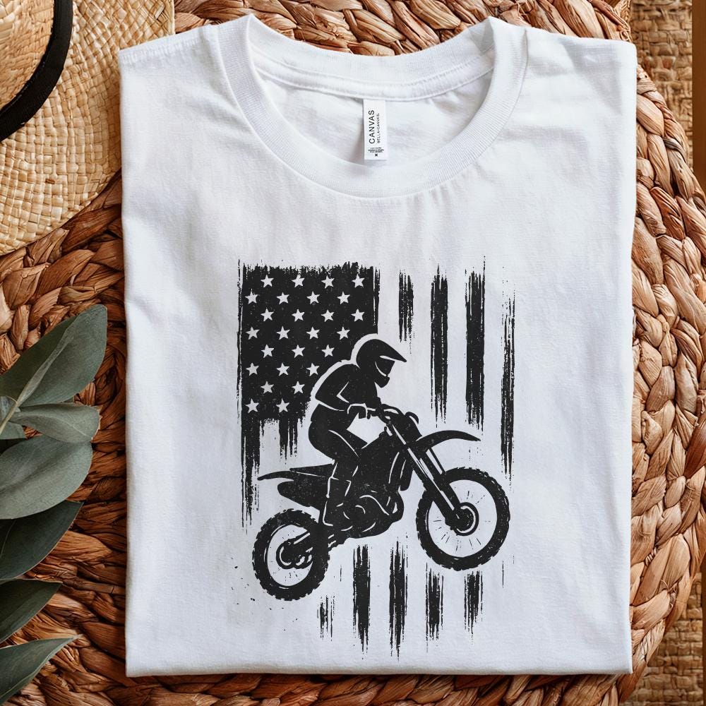 Motocross PNG, American Flag Dirt Bike Art - 300 DPI Design for T-Shirt