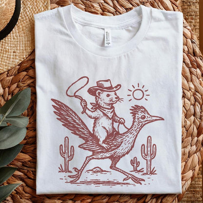 Cowboy Ferret on Roadrunner PNG, Wild West Animal Art Digital Download -