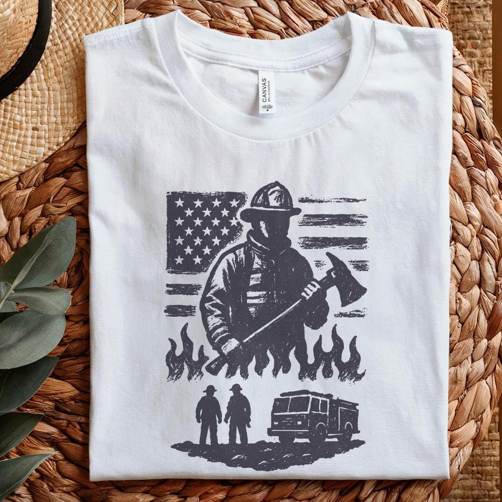 Firefighter PNG, American Flag Fireman - 300 DPI Design for T-Shirt