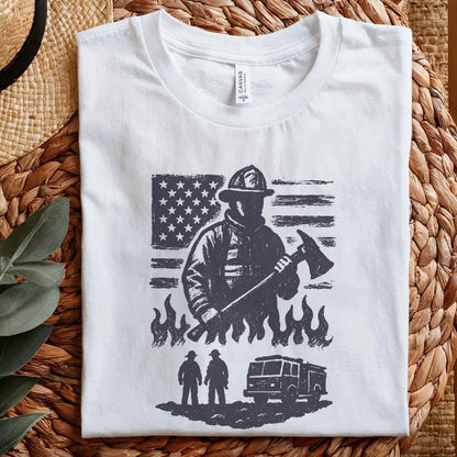 Firefighter PNG, American Flag Fireman - 300 DPI Design for T-Shirt