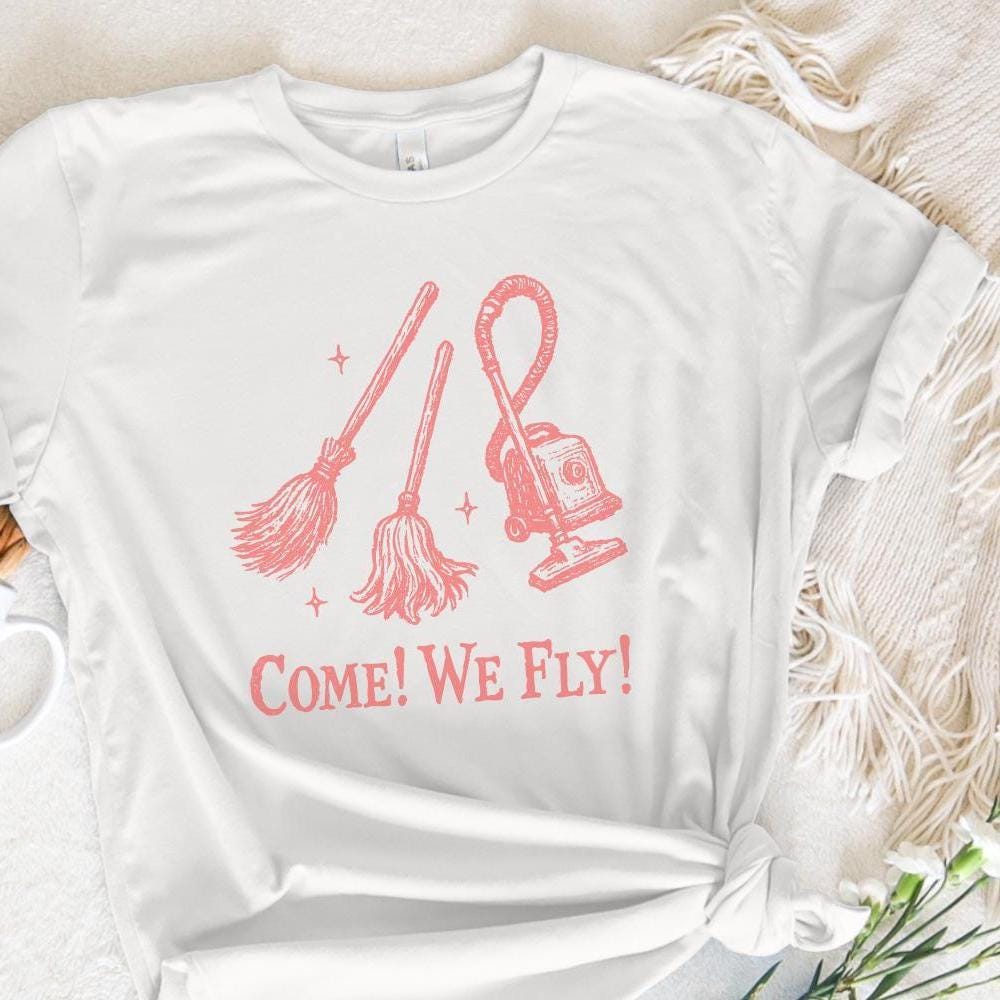 Come! We Fly PNG, Witch Broom and Vacuum Funny Halloween Shirt PNG