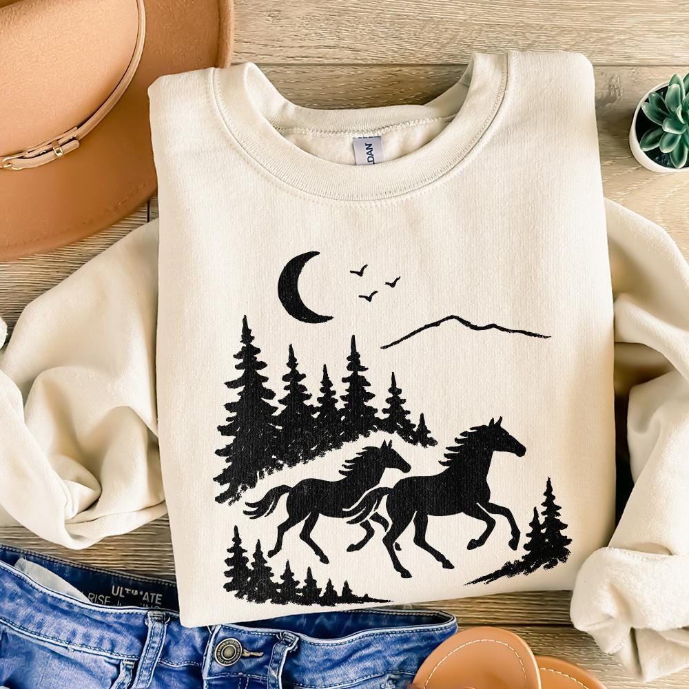 Wild Horses PNG, Forest Landscape Digital Download - 300 DPI Design for