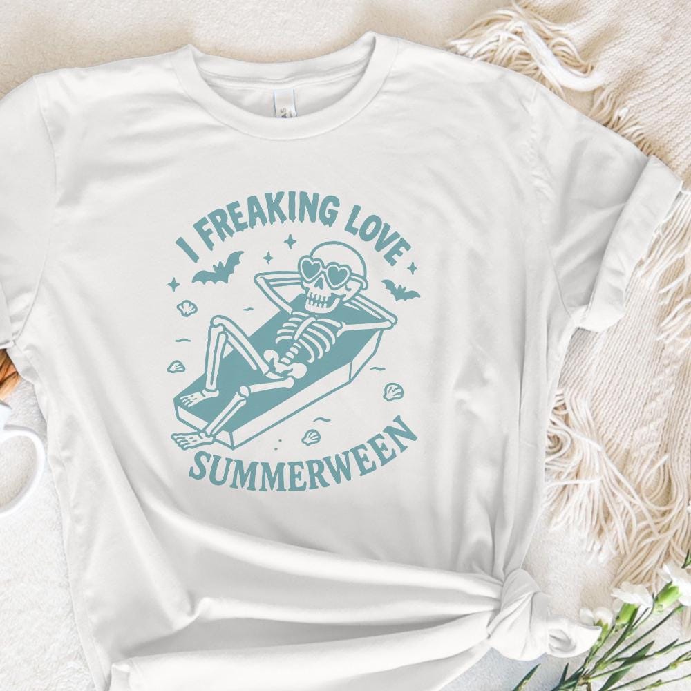 I Freaking Love Summerween PNG, Retro Skeleton Summer Halloween Art - 300