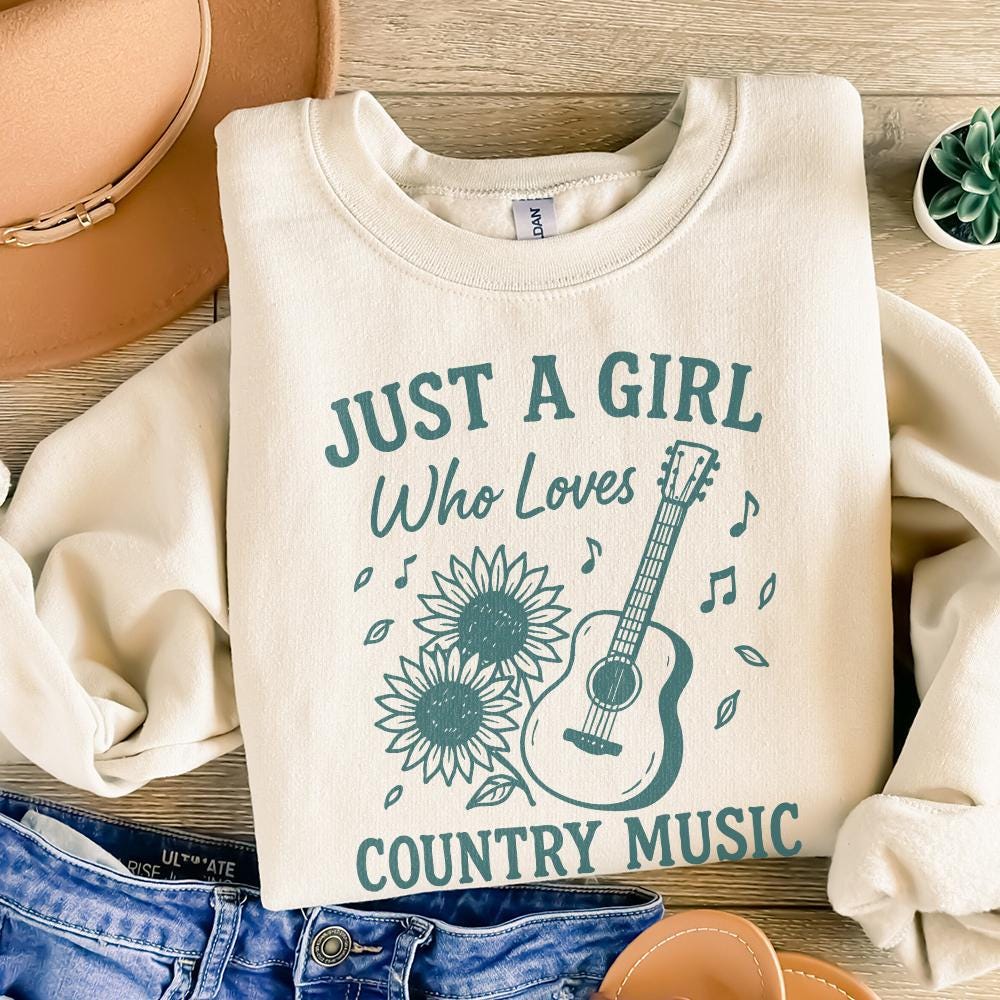 Just A Girl Who Loves Country Music PNG, Sunflower Guitar Digital Art -