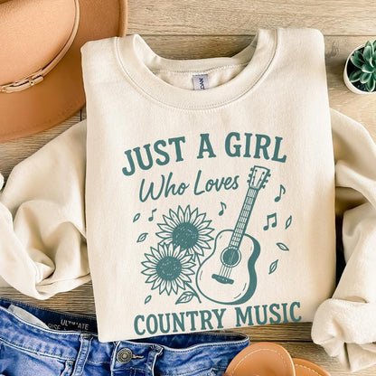 Just A Girl Who Loves Country Music PNG, Sunflower Guitar Digital Art -