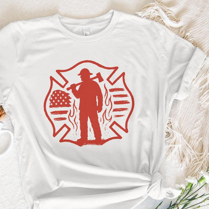 Firefighter Silhouette PNG, American Flag Maltese Cross - 300 DPI Design