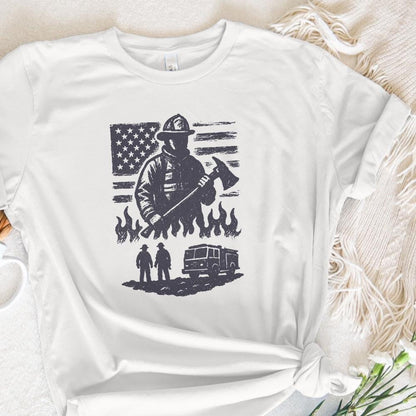 Firefighter PNG, American Flag Fireman - 300 DPI Design for T-Shirt