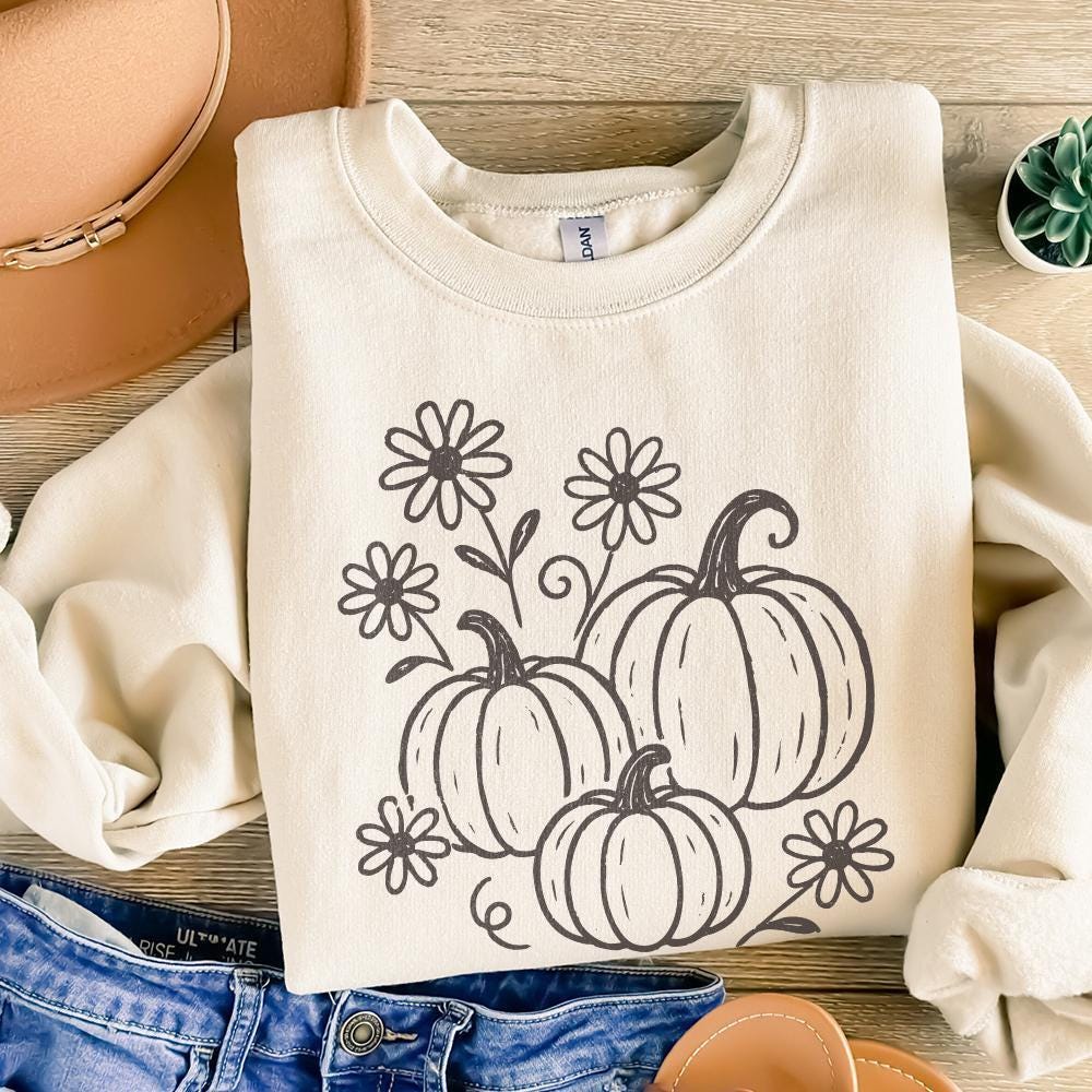Pumpkin And Daisy PNG, Fall Flowers Digital Download - 300 DPI Design for
