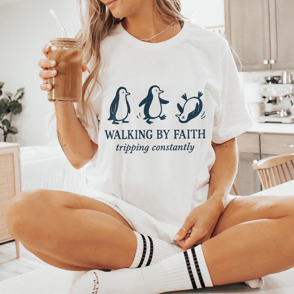 Walking By Faith PNG, Tripping Constantly Penguin Shirt - 300 DPI Design
