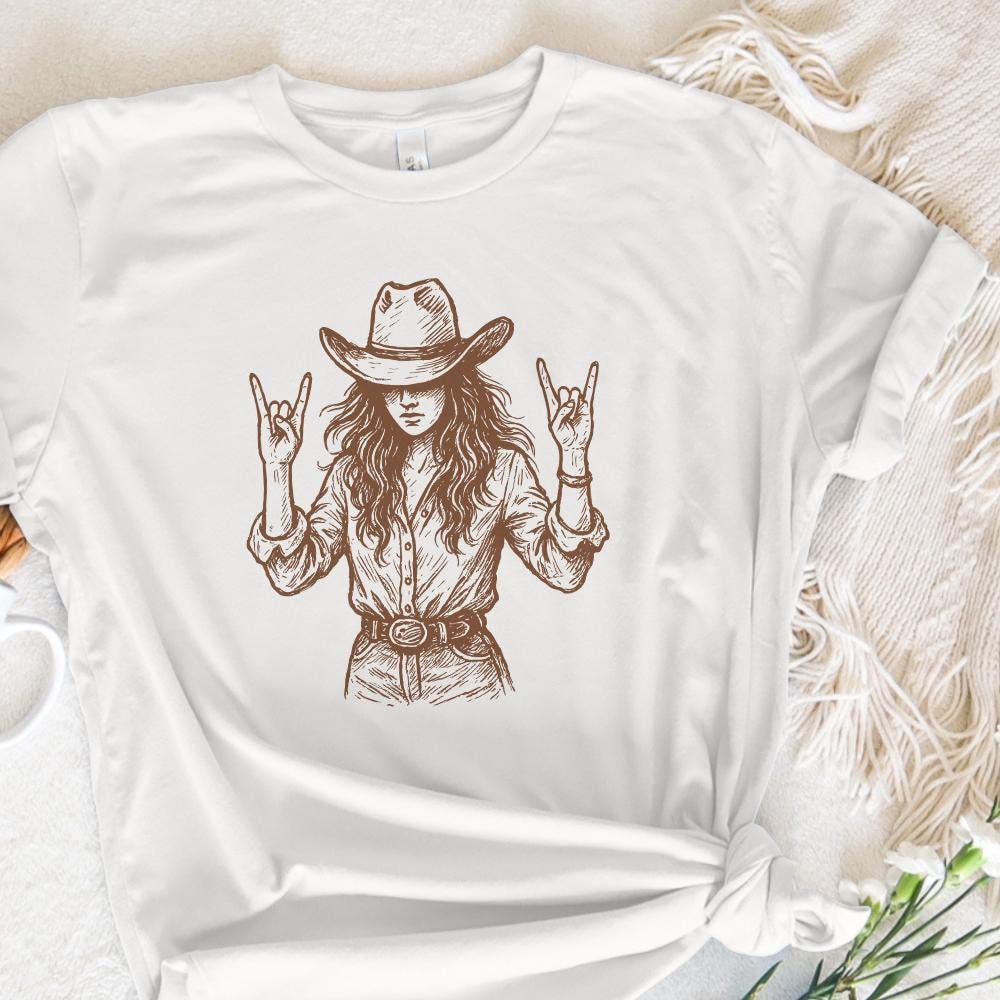 Cowgirl Rock On PNG, Western Woman Clipart - 300 DPI Design for T-Shirt