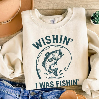 Wishin' I Was Fishin' PNG, Funny Fishing Design - 300 DPI Design for