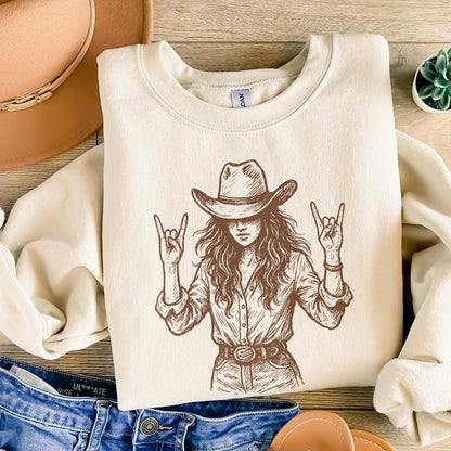 Cowgirl Rock On PNG, Western Woman Clipart - 300 DPI Design for T-Shirt