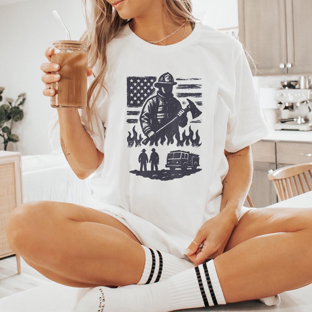 Firefighter PNG, American Flag Fireman - 300 DPI Design for T-Shirt