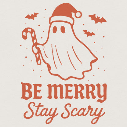 Be Merry Stay Scary PNG, Christmas Ghost Clipart - 300 DPI Design for