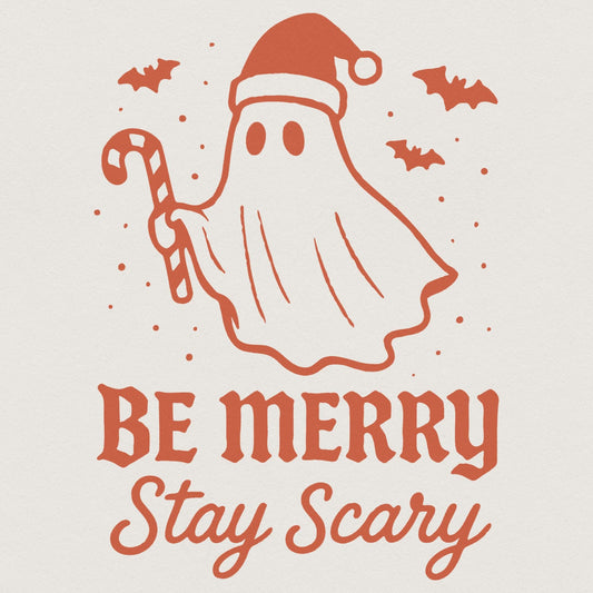 Be Merry Stay Scary PNG, Christmas Ghost Clipart - 300 DPI Design for