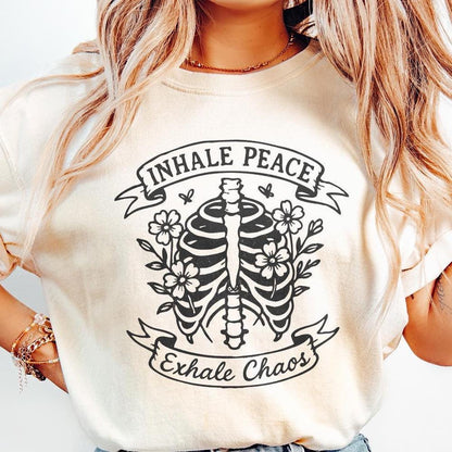 Inhale Peace Exhale Chaos PNG, Skeleton Floral Digital Download - 300 DPI