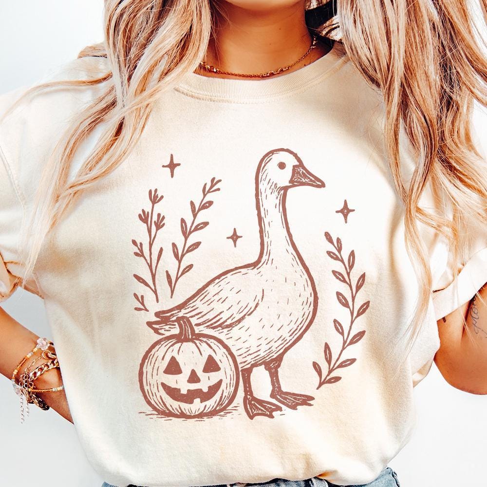 Goose And Pumpkin PNG, Halloween Digital Download - 300 DPI Design for