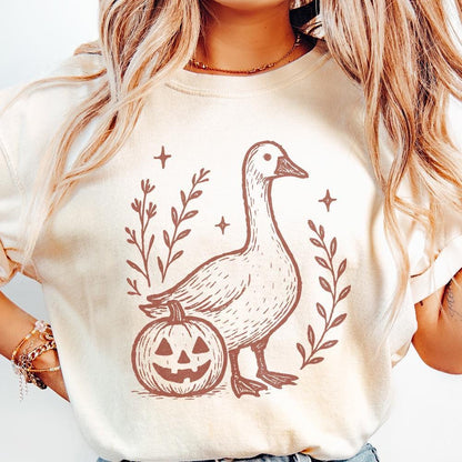 Goose And Pumpkin PNG, Halloween Digital Download - 300 DPI Design for