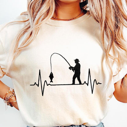 Fishing Heartbeat PNG, Fisherman Silhouette Digital Download - 300 DPI