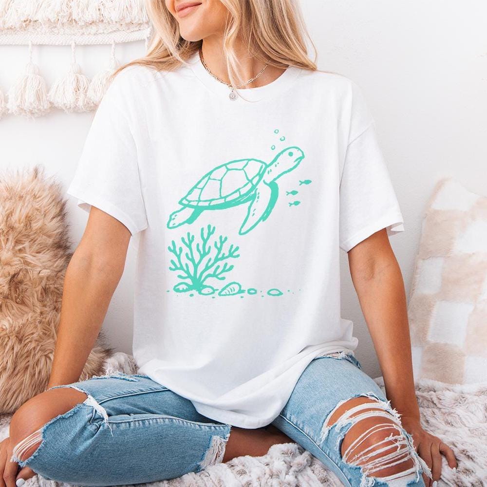 Sea Turtle PNG, Underwater Coral Illustration - 300 DPI Design for T-Shirt