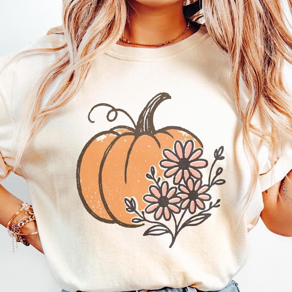 Pumpkin PNG, Fall Floral Pumpkin Digital Download - 300 DPI Design for