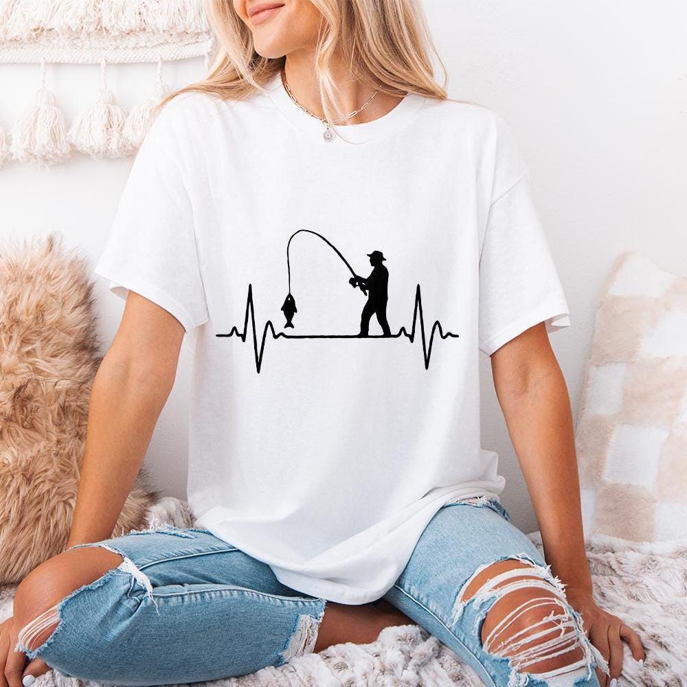 Fishing Heartbeat PNG, Fisherman Silhouette Digital Download - 300 DPI