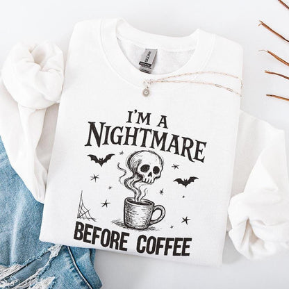 I'm a Nightmare Before Coffee PNG, Halloween Skull Coffee Digital Art -