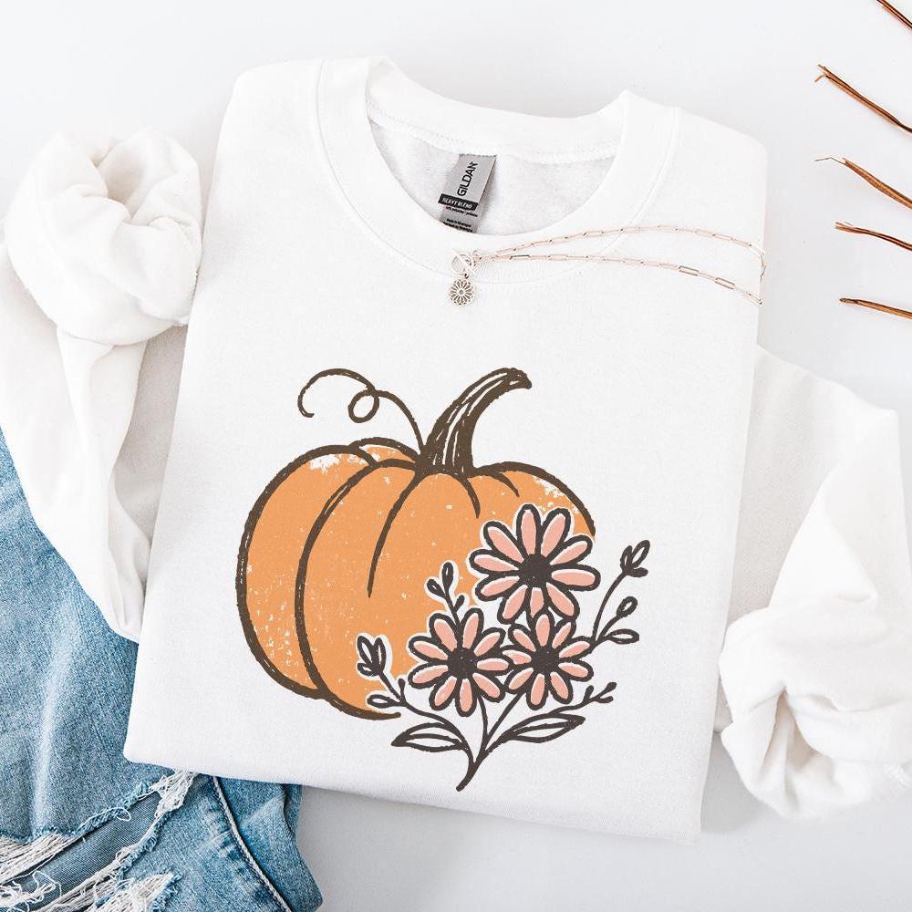 Pumpkin PNG, Fall Floral Pumpkin Digital Download - 300 DPI Design for