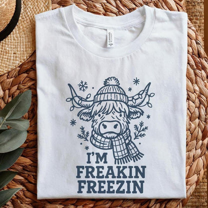 I'm Freakin Freezin PNG, Funny Winter Highland Cow Shirt - 300 DPI Design