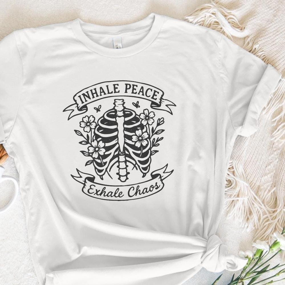 Inhale Peace Exhale Chaos PNG, Skeleton Floral Digital Download - 300 DPI