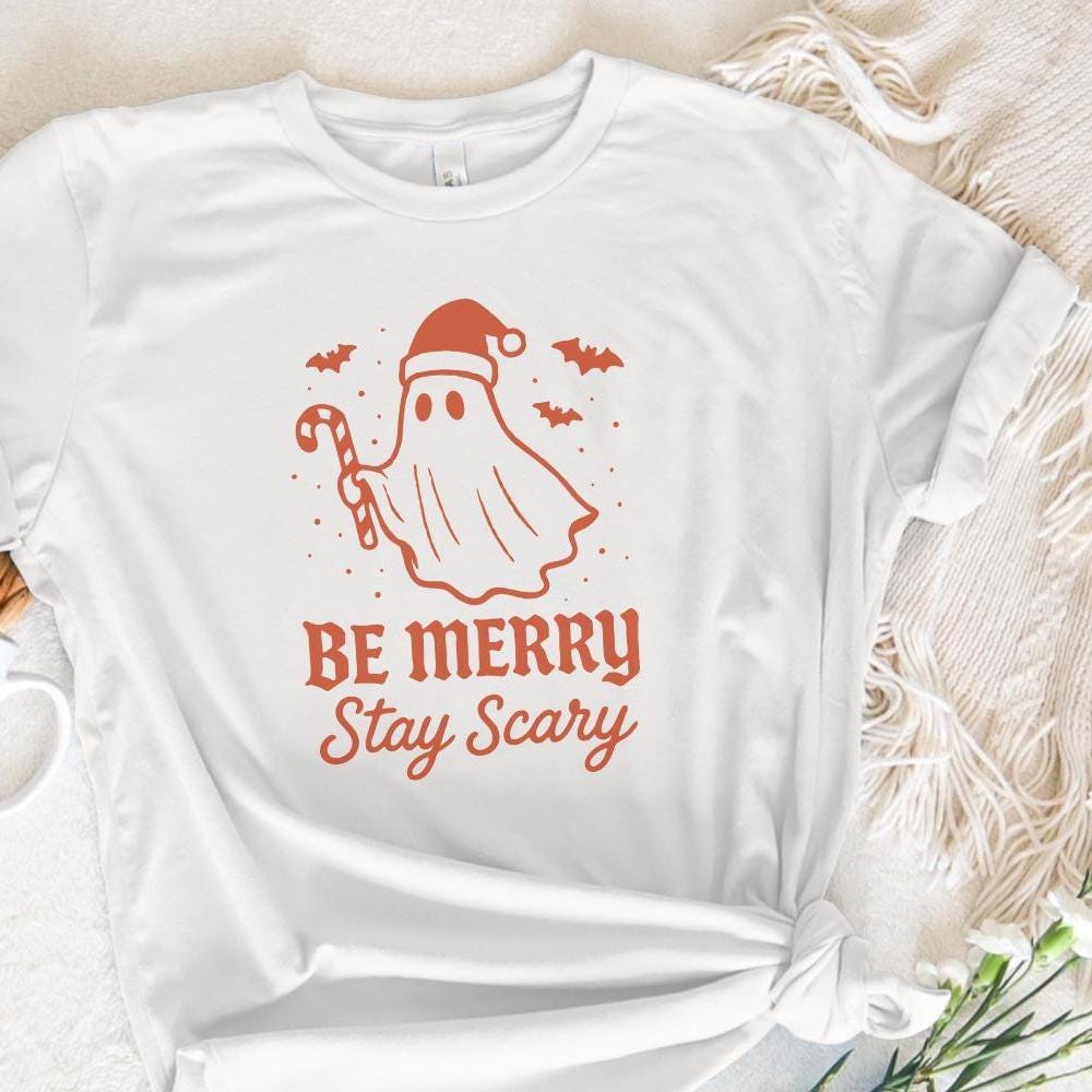 Be Merry Stay Scary PNG, Christmas Ghost Clipart - 300 DPI Design for