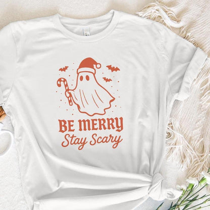 Be Merry Stay Scary PNG, Christmas Ghost Clipart - 300 DPI Design for