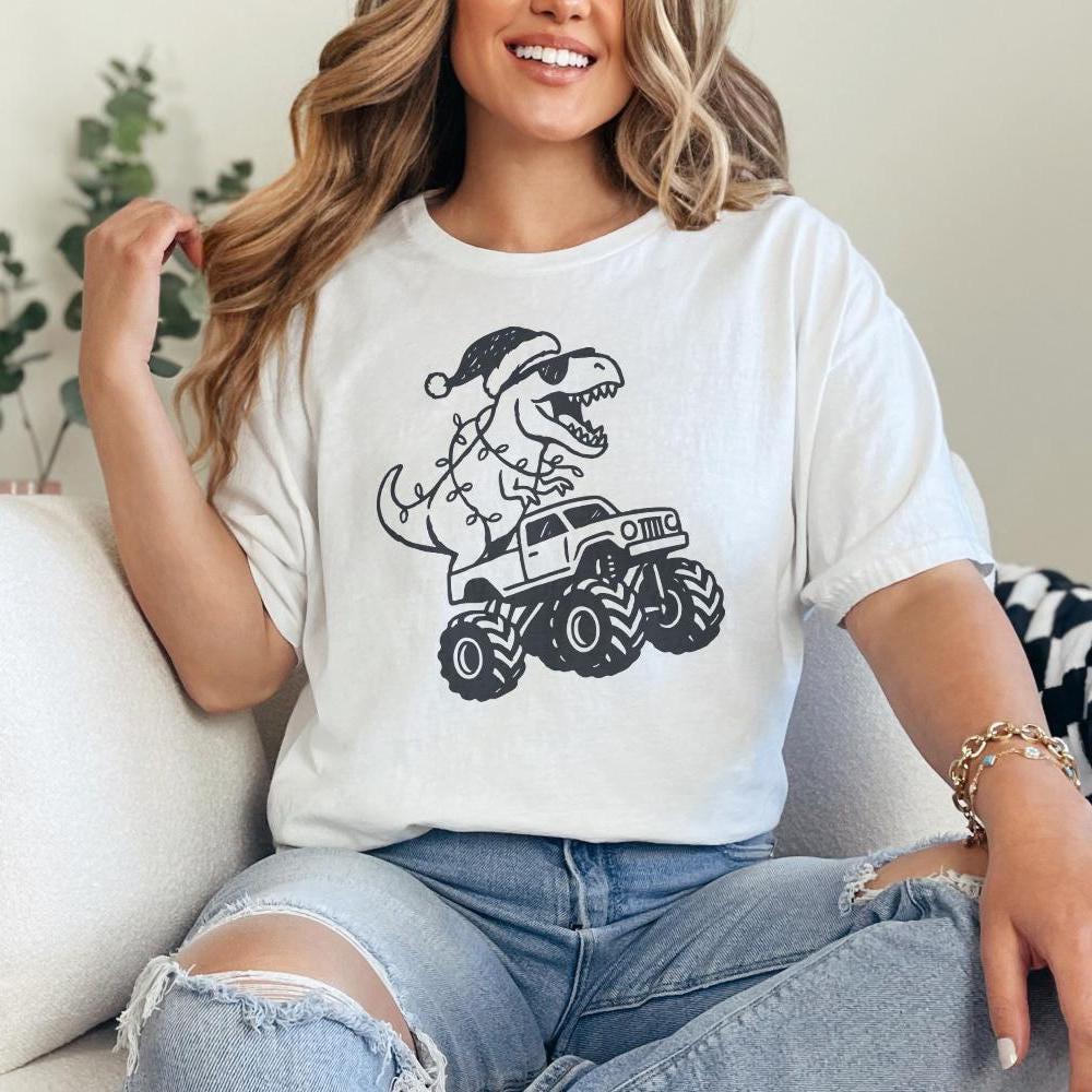 T-Rex Merry Christmas PNG, Dinosaur Monster Truck PNG - 300 DPI Design