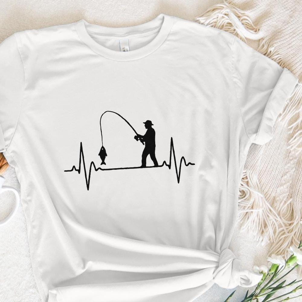 Fishing Heartbeat PNG, Fisherman Silhouette Digital Download - 300 DPI