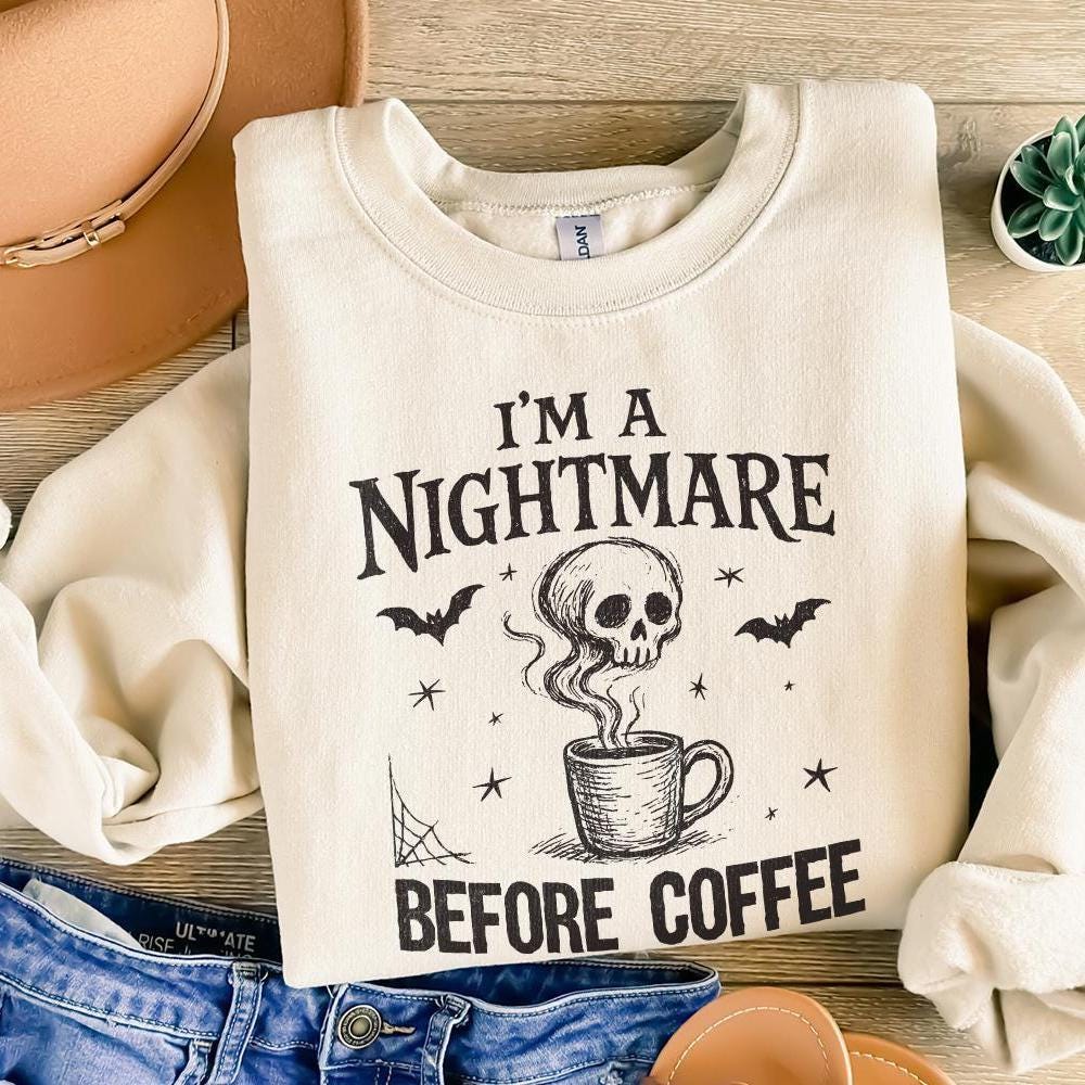 I'm a Nightmare Before Coffee PNG, Halloween Skull Coffee Digital Art -