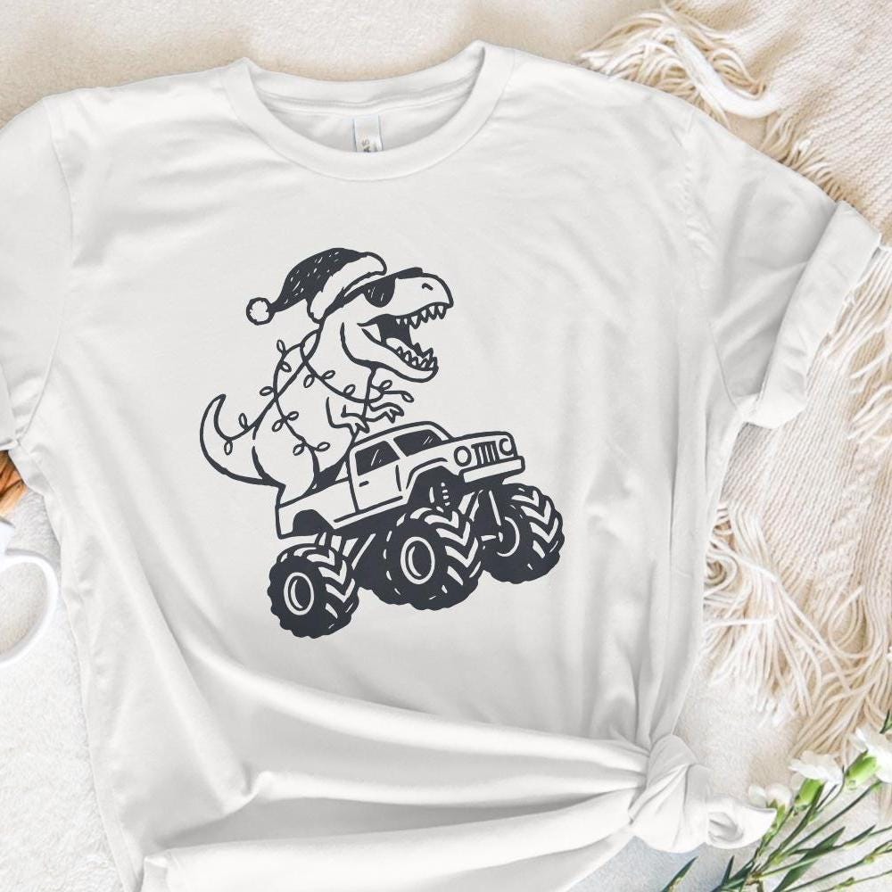 T-Rex Merry Christmas PNG, Dinosaur Monster Truck PNG - 300 DPI Design