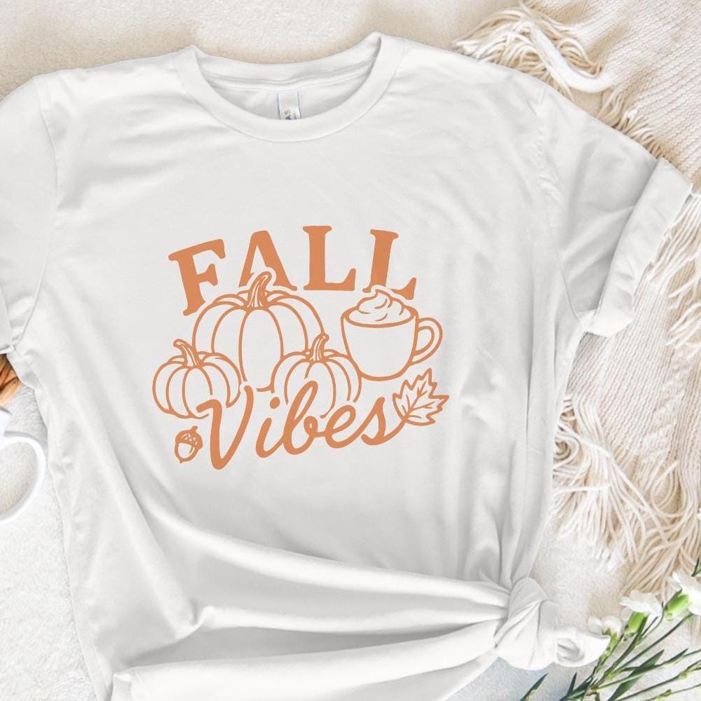 Fall Vibes PNG, Autumn Pumpkins and Coffee PNG - 300 DPI Design for T-Shirt