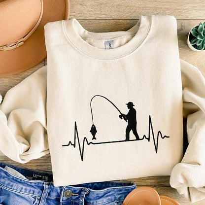Fishing Heartbeat PNG, Fisherman Silhouette Digital Download - 300 DPI