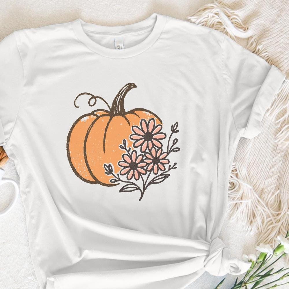Pumpkin PNG, Fall Floral Pumpkin Digital Download - 300 DPI Design for