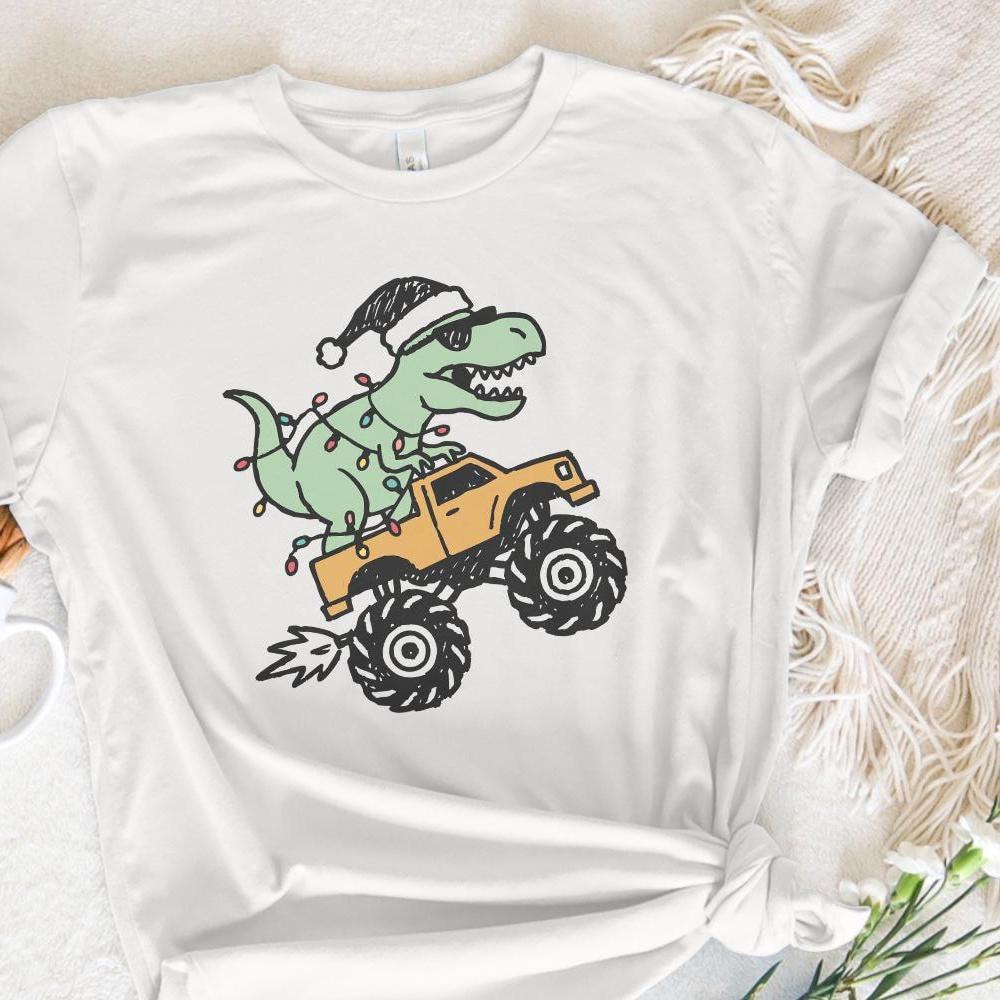 Dinosaur Monster Truck Christmas PNG, Festive T-Rex Digital Download -