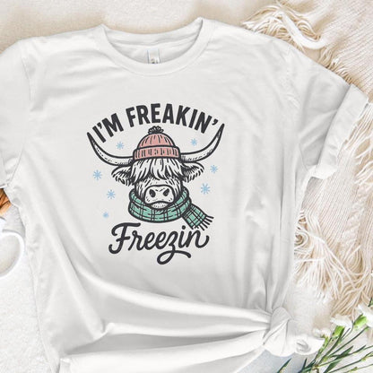 I'm Freakin' Freezin' PNG, Highland Cow Winter Shirt - 300 DPI Design for