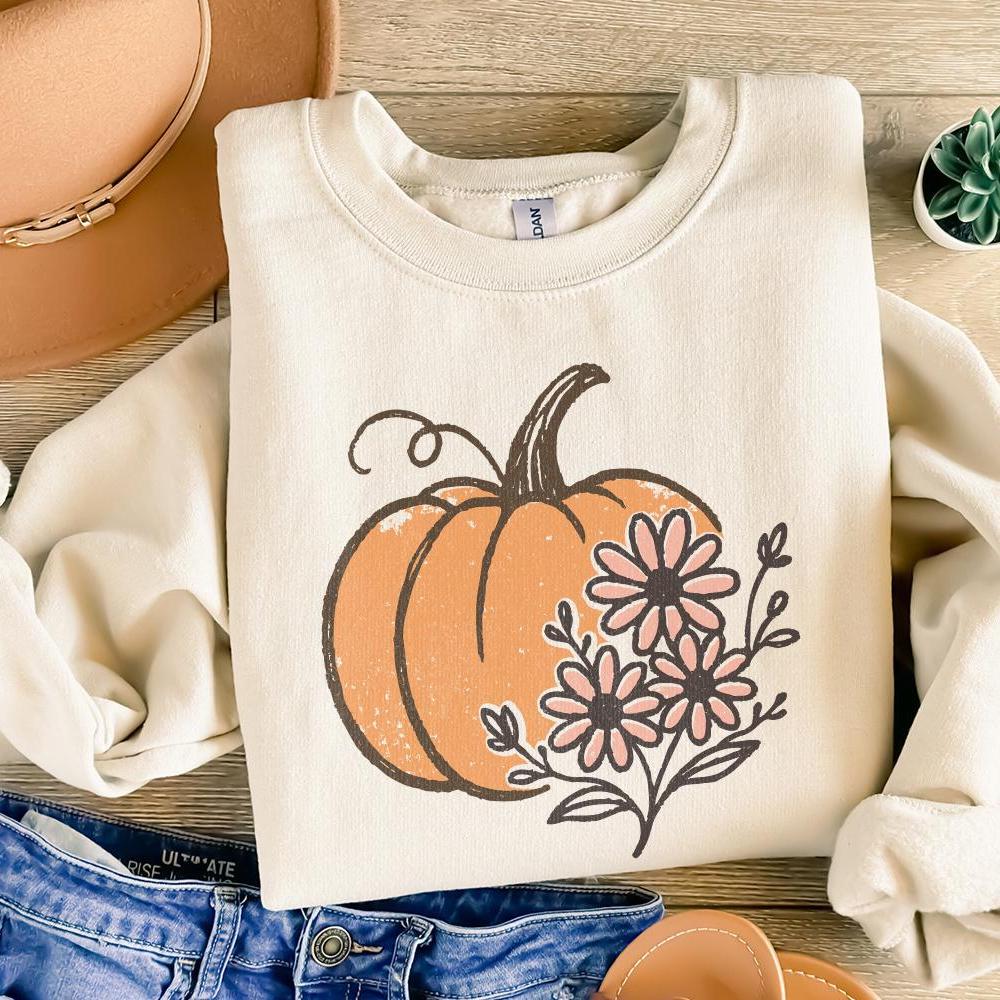 Pumpkin PNG, Fall Floral Pumpkin Digital Download - 300 DPI Design for