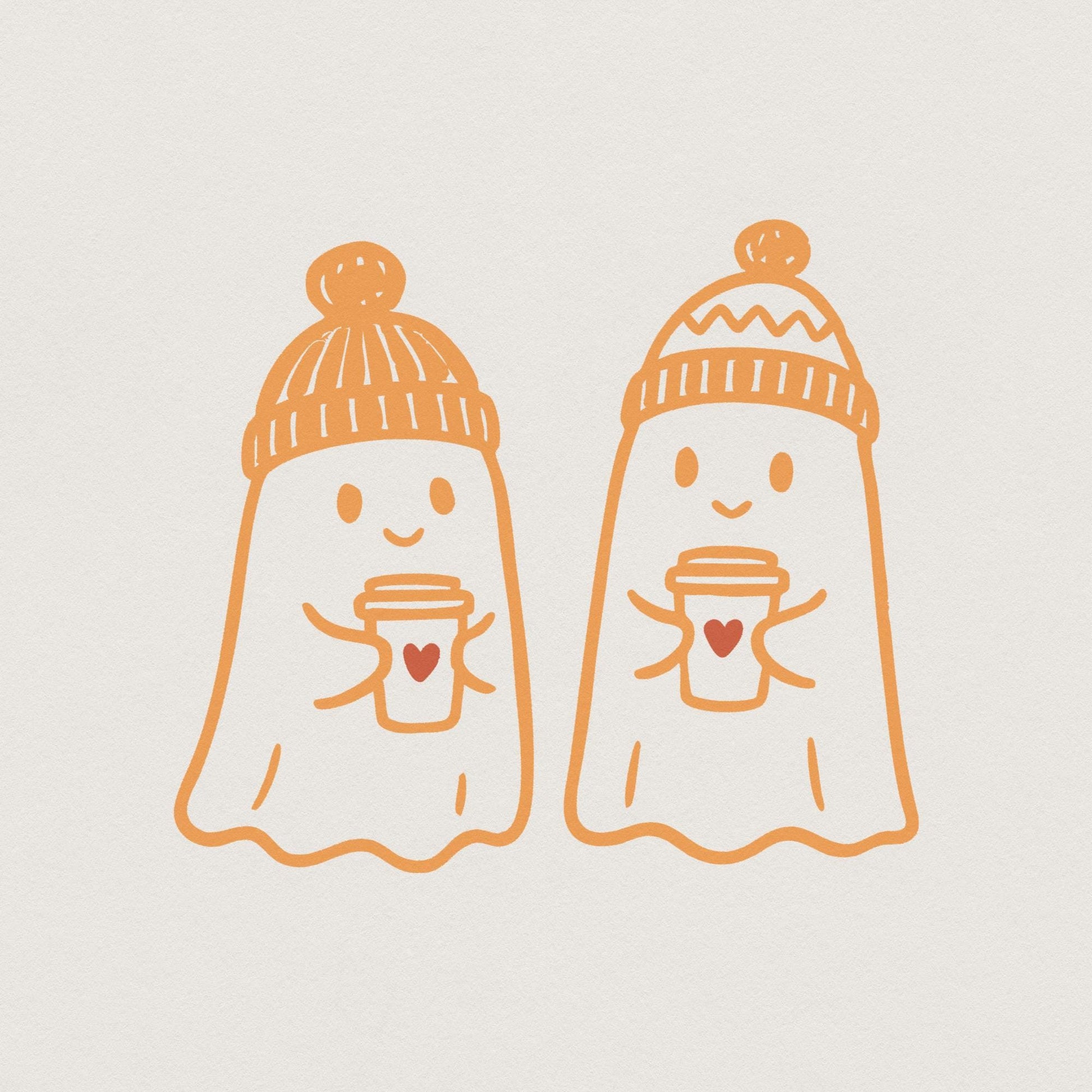 Cozy Ghost Coffee PNG, Cute Ghosts With Winter Hats - 300 DPI Design for